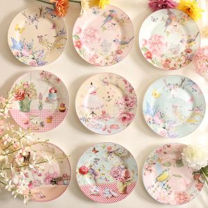 Pastoral Bone China Dishes And Plates 8 inch Porcelain Cake Dish Pastry Fruit Tray Ceramic Tableware Steak Dinner Plate Decoration BJ