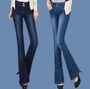 Jeans all'ingrosso Plus Size Donna Bell Bottoms Jeans Nuovo 2017 Donna Flare Pantaloni a vita alta Pantaloni a gamba larga in denim Donna T611