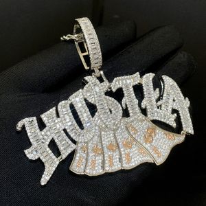 Hip Hop Rap Letter Hustla Colar Pingente Topbling Full 5A Zircão 18k Real Gold Bated Men Jewelry
