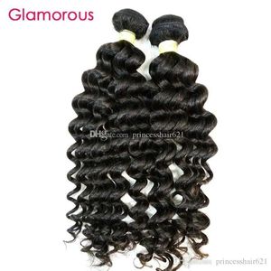 Wefts Glamorous Peruansk Human Hair Deep Body Wave 3st 100g Natural Color Virgin Brasilian Indian Malaysian Wavy Hair Extensions for BL