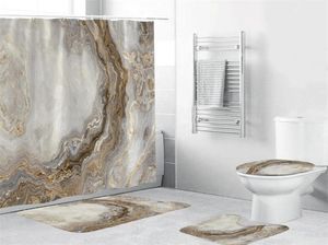 Mermer Beyaz Duş Perdesi Seti Sıkıcı Halı Banyo Mat Halı Modern Banyo Perdeleri Tuvalet Kapak Ev Dekorasyonu 2205051072150