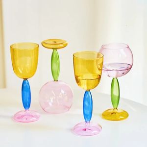 1pc Colored Goblet Glass Wine Glass Cup Bordeaux Burgundy Glasses Borosilicate Glass Cocktail Glasses Drinkware Lover Decoration 240104