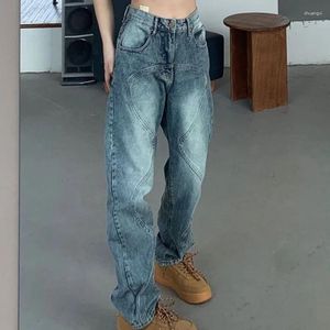 Kvinnors jeans blå byxor hög midja kvinnliga denim byxor rakt ben med fickor lyxdesigner toppsäljande vintage r z