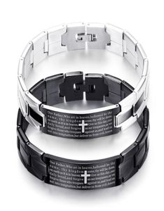 Bracciale da uomo della Sacra Bibbia Bracciale da uomo in acciaio inossidabile nero Cinturino per orologio placcatura in argento Regalo per le donne3425794