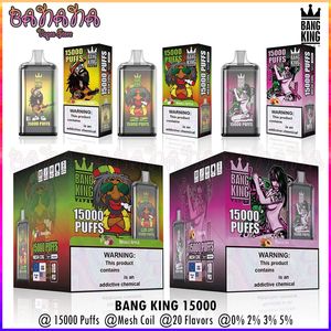 Bang King Puff 15k Tek Kullanımlık Vape Kutusu 15000 Puflar Mesh Bobin Şarj Edilebilir Buharlaştırıcılar 0% 2% 3% 5% 20 Renk Vapes Sistemi