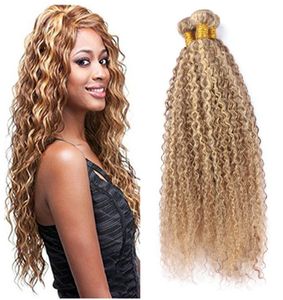 Blanda 27613 färgblond ombre hårväv afro kinky curl blond 3bunds brasiliansk jungfru oprocess hår piano färg2882843