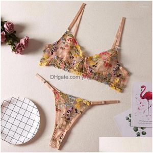 Sutiãs conjuntos mulheres sexy sutiã 2023 verão pouco floral camada única com underwire tanga mulheres moda roupa interior conjunto gota entrega appar dhbzk