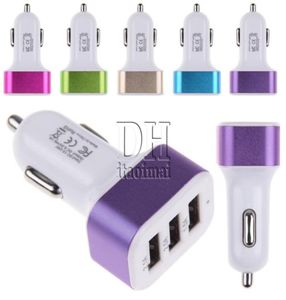 3 USB -portar Bil Charger Metal Ring 5V 51A Universal Colorful Adapter för iPhone 6 Samsung Note 4 DHL4331860