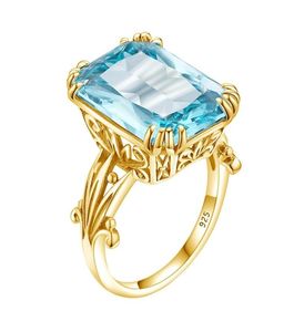 Szjinao Aquamarine Yüzükleri 925 Sterling Kadınlar 14K Altın Renk Mücevherleri Tanımsız Punk Ring Büyük Rec Silver 925 Mücevher1942013