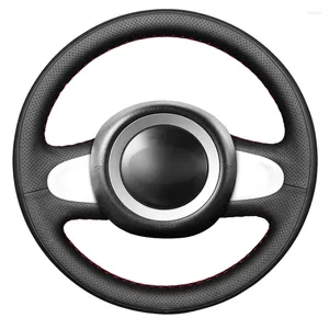 Steering Wheel Covers Black Genuine Leather Car Cover For Mini Cooper Coupe Countryman Roadster Clubman 2009-2013 (2-Spoke)