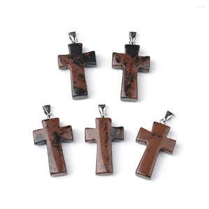 Pendant Necklaces 5pcs/Lot Cross Shape Mahogany Obsidian Carnelian Sodalite Lapis Crystal Natural Stone