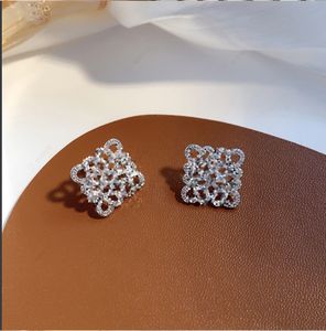 Earrings Designer For Women 18K Gold Plated Square Stud Brand Design With Box Rhinestone Zircon Hollow Out Carving Earring Party Weddings Jewelry nice Gift
