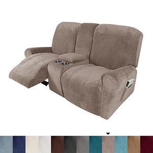 Recliner soffa täcker 2 sits soffa omslag med kopphållare sammet stretch återkommande kärlekslipptäckar med medelkonsol 240104