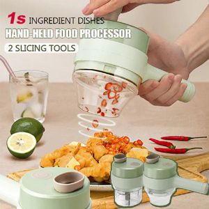 4 In 1 Handheld Electric Vegetable Cutter Wireless Chop Garlic Mash Minced Slice Onion Cutting Multifunctional Cooking Gadget 240104