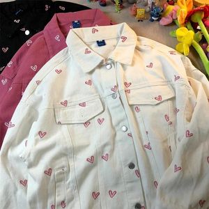 Women's Jackets Y2K Harajuku Love Pattern Men And Women Autumn Retro Casual Korean Edition Art Simple Button Coat Denim Top Fashion Jacket