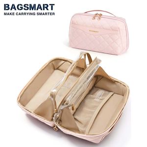 Bagsmart Makeup Cosmetic Bag Travel Water-Resistant toalettväska för kvinnor Portable Sweet Pouch Open Flat Make Up Organizer Bag 240104