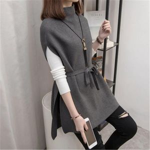 Kvinnors tröjor 2024 Fashion Korean Style Autumn Winter Clothing Lady Long Vest Sticked tröja Half Turtleneck Mid Length