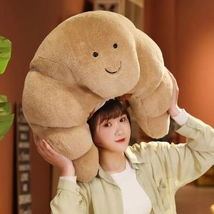 Yastıklar Peluş Yastıklar Yastıklar 18/36/70cm Yaratıcı Gülümseme Kruvasan Peluş Oyuncaklar Kawaii Yemek Ekmek Yastığı Dolgulu Yumuşak Bebekler Uyuyan Yastık