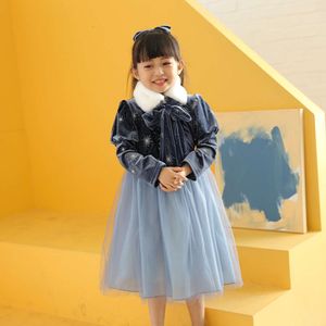 Ghiaccio e neve amore principessa Anna vestito da ragazza velluto invernale edizione coreana abbigliamento per bambini