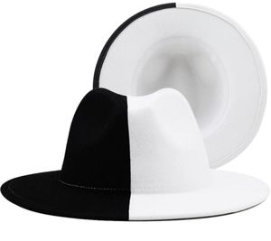 Schwarz Weiß Patchwork Wollfilz Jazz Fedora Hut Frauen Unisex Breite Krempe Panama Party Trilby Cowboy Cap Männer Gentleman Hochzeit Hut 222910713