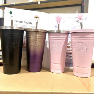 디자이너 커피 머그 스테인리스 스틸 304 절연 컵 16oz 데스크탑 짚 컵 학생 커플 Fasgion Gift Cup