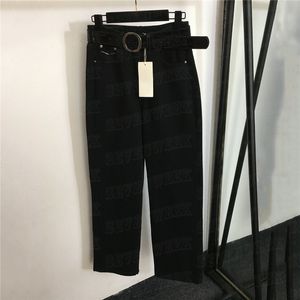 Pantaloni classici in denim Jeans firmati da donna con cintura da lettera Pantaloni a gamba dritta a vita alta Pantaloni stile hiphop street Jean