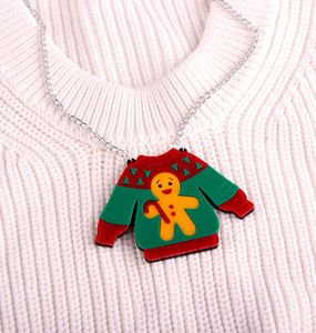 2021 Weihnachten Pullover Anhänger Halskette für Frauen Lebkuchen Mann Kette Mädchen Kinder Nette Trendy Schmuck Acryl Zubehör7421237