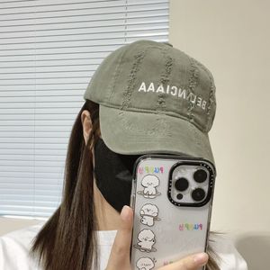 Women's Spring and Summer Cap Broken Holes Retro Pretty Letter Embroidery Solid Color Outdoor Sports Designer Hat