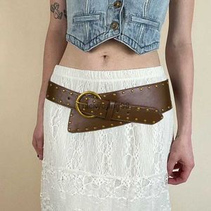 Belts Retro Fashion Rivet Ring Buckle Hole PU Leather Belt WOMEN'S Niche Retro Metallic Dress Decorative Wide Belt