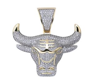 TOPGRILLZ Bull Demon King Gold Srebrny łańcuch mrożony CZ Naszyjnik wiszący mężczyźni z łańcuchem tenisowym Hip Hoppunk Jewelry1839027