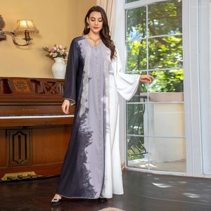 Ethnische Kleidung Eid Muslim Marokko Kleid für Frauen Abaya Jalabiya Diamant V-Ausschnitt Partykleider Dubai Abayas Kaftan Islam Vestidos Arabische Robe