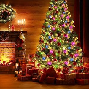 Luci a corda con nastro per albero di Natale da 118,11 pollici/30 LED, strisce luminose a LED alimentate a batteria, adatte per luci decorative natalizie per interni ed esterni, feste natalizie.