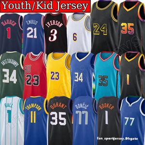 Stitched Youth kids Basketball Jersey lEbron 6 jaMes 23 bRyant Stephen Curry mIchael Bird Durant Iverson Embiid Giannis Antetokounmpo Kids Jersey