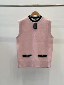 Women's Vests Early Spring Wear Sleeveless Knitted Waistcoat Fashion Contrast Color Trim Details Style