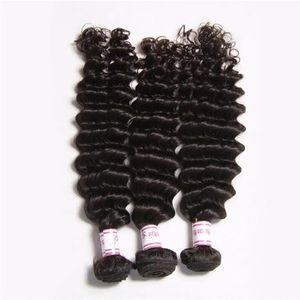 Wefts Human Hair Extensions Brazilian Virgin Hair Weaves Natural Black 1b Color 3 bundles Brazilian Virgin hair Deep Waves can Be Dyed C