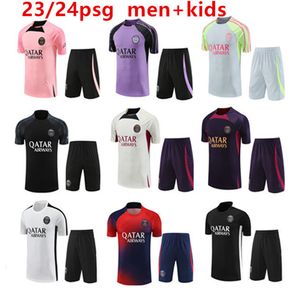 2023 2024 Paris Tracksuit Vest Sportwear Men and Kids Training Suit kortärmad kostym Fotboll 23 24 Paris Soccer Jersey Kit Uniform Chandal Adult Sweatshirt Sweat