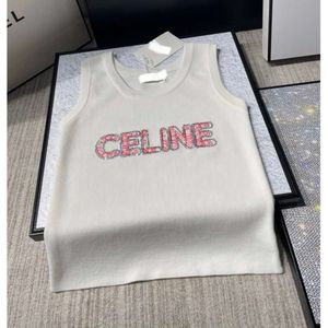 Two Piece Dress Ce23ss Spring/Summer Bead Embroidered Letter Knitted Tank Top Colorful Density Elastic Slim Fit Small