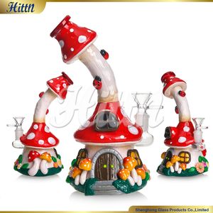 3D Mushroon Fairy House Glass Bong Pintura à mão Dab Rig Pipe de água de vidro 8,7 polegadas Bongue do chuveiro PERCOLATOR ONLINE COM 14MM CONJUNTA