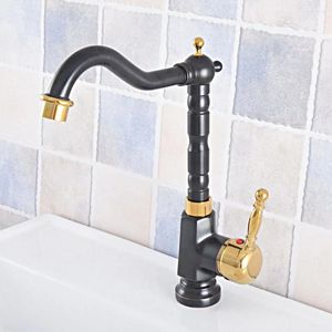 Torneiras de pia do banheiro Bacia Black Gold Color Deck Montado Single Handle Hole Torneira WC e Torneira Fria Zsf798