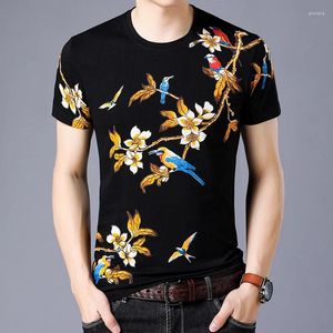 Men's T Shirts Birds Floral 3D Print Shirt For Men Short Sleeve Chinese Style Summer High Quality Cotton Fashion Casual Tees Camisetas