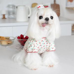 Dog Apparel Cute Cherry Print Pet Clothes Cat T-Shirt Lovely Teddy Bichon Autumn Winter