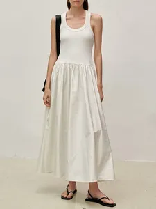 Sukienki zwykłe bez rękawów Back Cross Tank Midi sukienka dla kobiet 2024 Wiosna lato żeńska prosta pasek A-line długie szaty