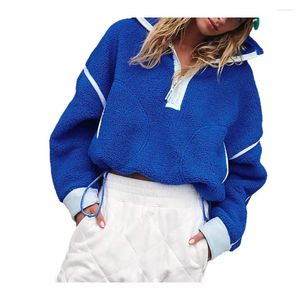 Hoodies femininos moletom feminino aconchegante cor-bloco zip-up com forro de pelúcia gola alta para inverno quente pulôver bolsos