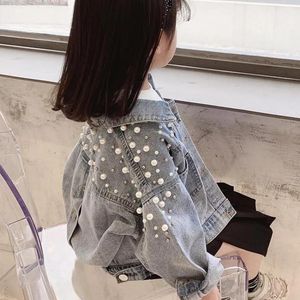 Coat Autumn Toddler Girls Denim Jackets Korean Kids Clothes Fashion Long Sleeve Jeans Cardigan Coat with Pearls Baby Girls Jeans Coat 2