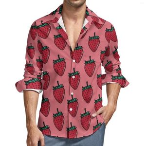 Camicie casual da uomo Camicia STRAWBERRY ROSE Uomo Frutta Primavera Camicette grafiche divertenti Manica lunga Moda Abiti oversize Idea regalo