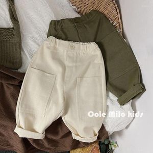 Hosen Kinder Hosen Korea Literatur Kinder Lose Jungen Mädchen Baby Frühling Herbst 2024 Elastische Taille Einfache Taste