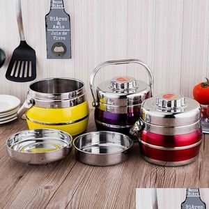 Caixas de almoço Sacos Caixas Sacos Caixa de Aço Inoxidável Vácuo Thermo Thermal Portátil Recipiente de Alimento Conjunto de Metal Piquenique Bento Crianças Adt Japane Dhw5D