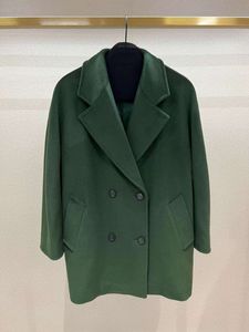 Темно-зеленое женское пальто MMAX Rebus 101801 с отворотом, двубортная короткая куртка LANA VERGINE
