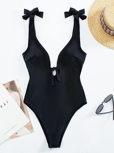 Siyah kravat omuz mayo kadınları vintage tekli yirmi mayo takım elbise seksi düğümlü mayo yaz plaj giyim maillot de bain