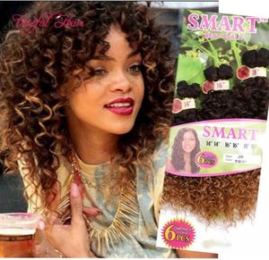 FASHION 6pcslot SMART QUALITY synthetic weft hair ombre BROWN color Jerry curl crochet hair extensions crochet braids hair weaveS9516115